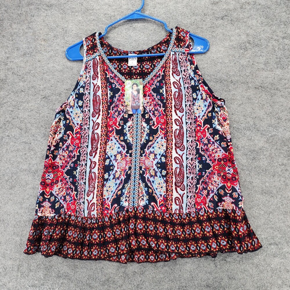 Bila Shirt Womens Small Sleeveless V Neck Blue Red